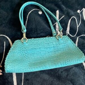 Video- Fun summer color Blue Croco Embossed Shoulder Bag